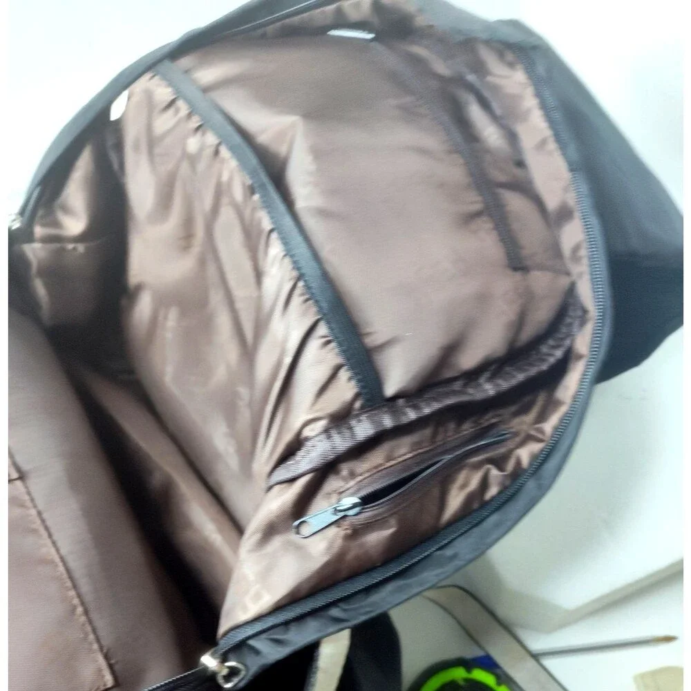 ASGE Black &White Nylon Backpack Drawstring Flap School Travel Laptop Bag 18